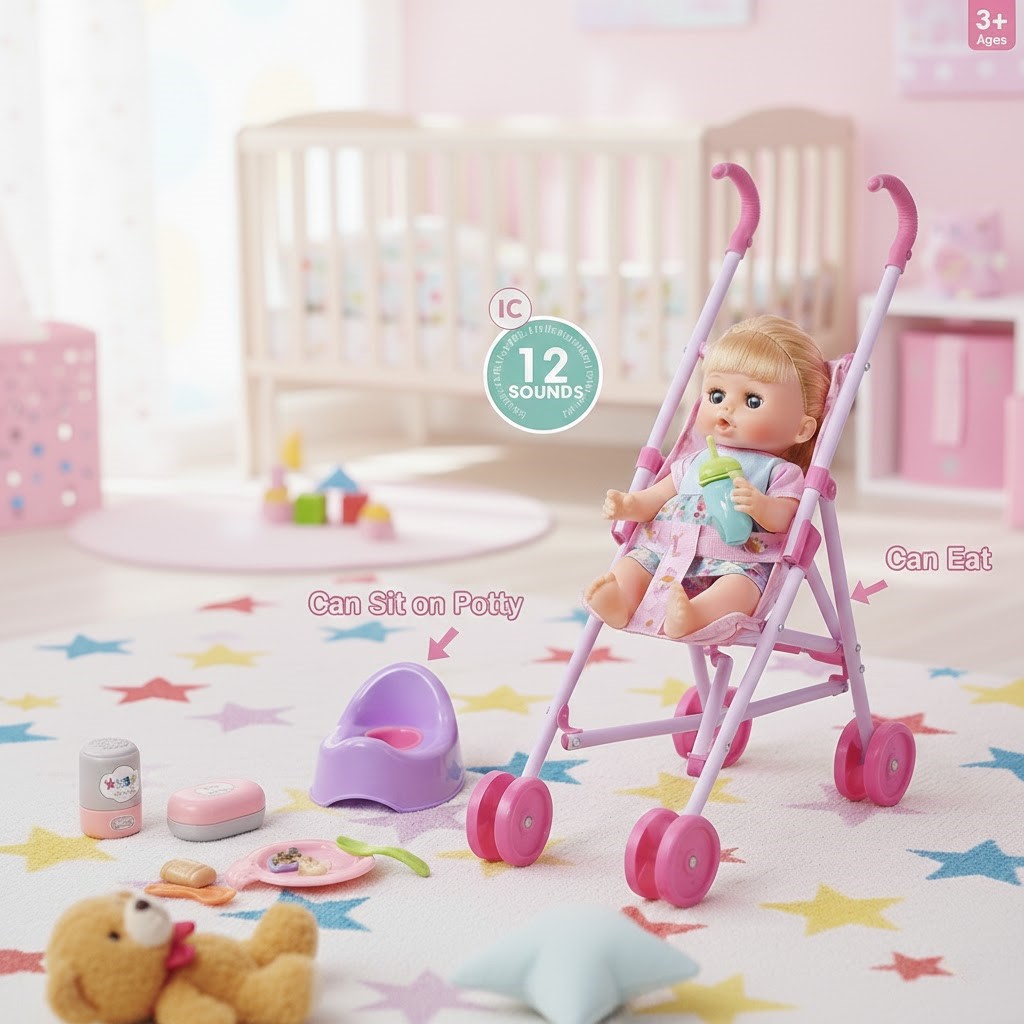 دمية طفلة مع عربة Stroller | Baby Doll Stroller Playset